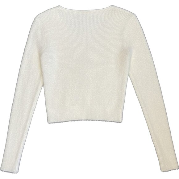 Abercrombie & Fitch Fuzzy Pearl Button Cream Cropped Cardigan XS Soft Knit - Picture 7 of 7